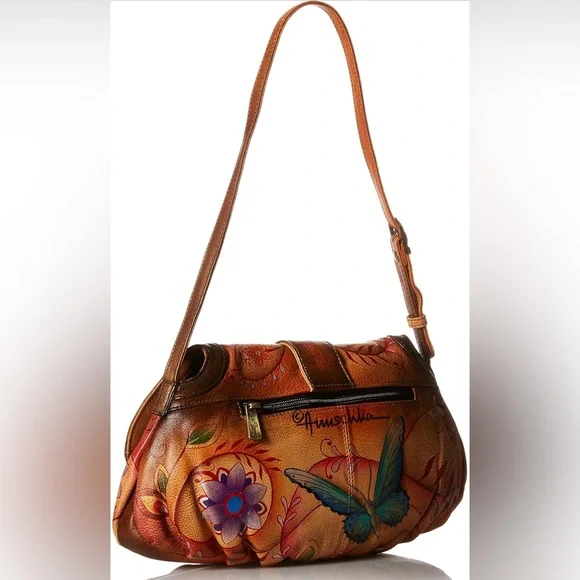 Anuschka Flying Jewels Small Ruched Flap Boho Shoulder Bag Limited Ed, Like New - Picture 2 of 14